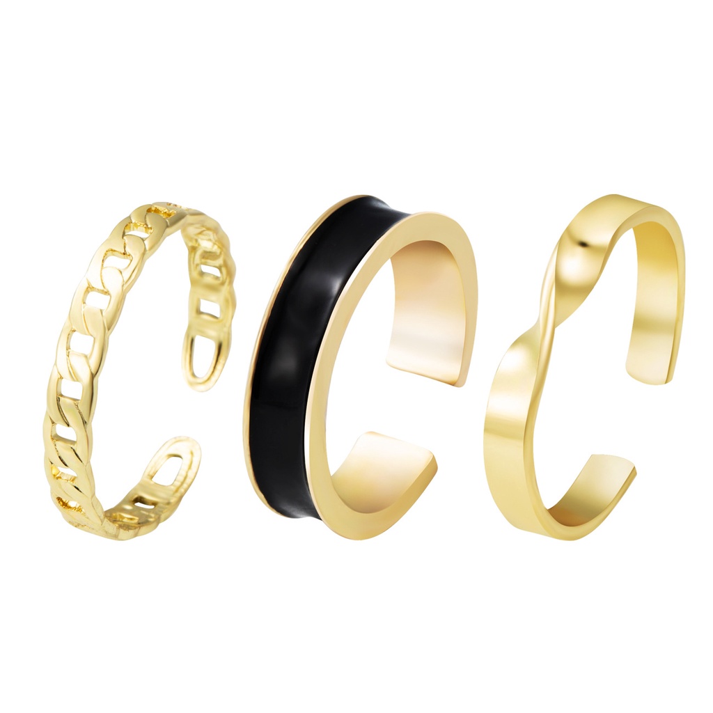 3pcs set Opening ring personality fashion simple wide face dripping glaze temperament index finger ring