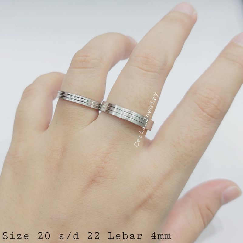 Cincin Perak Asli Pria Wanita Silver 925 Lapis Emas Putih Model Ring Dop Keliling Garis Polos Cincin Ring, Cincin Pasangan, Cincin Tunangan, Cincin Kawin - Perhiasan Perak Asli