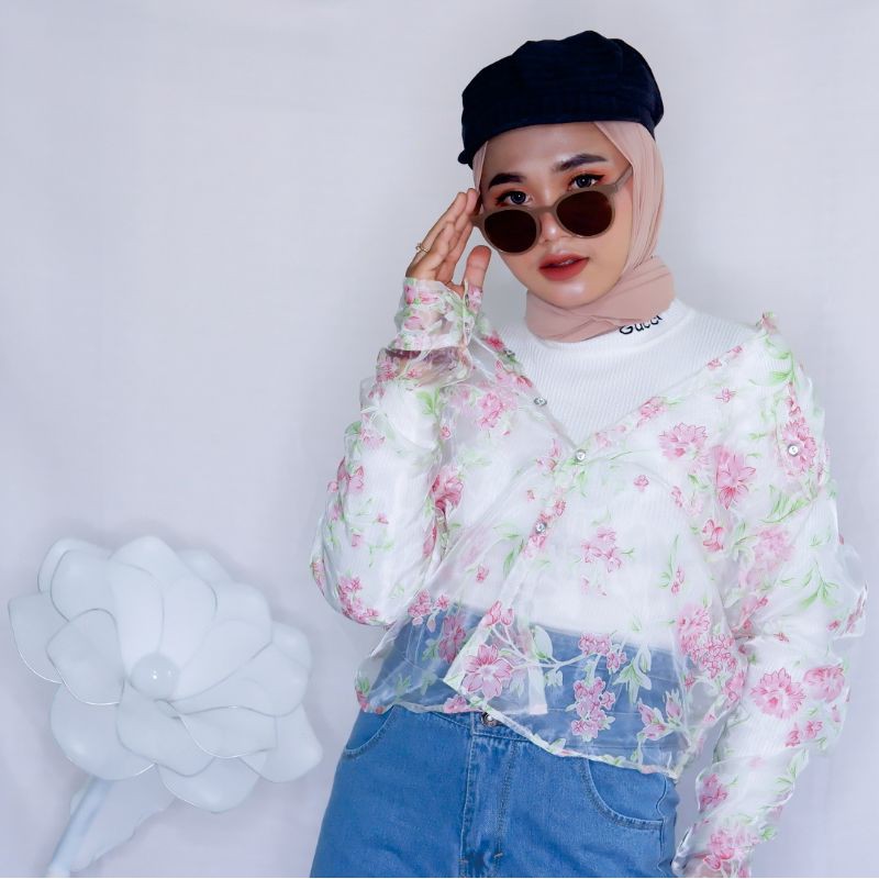 OUTER ORGANZA MOTIF BUNGA/KEMEJA WANITA ORGANZA/KEMEJA WANITA