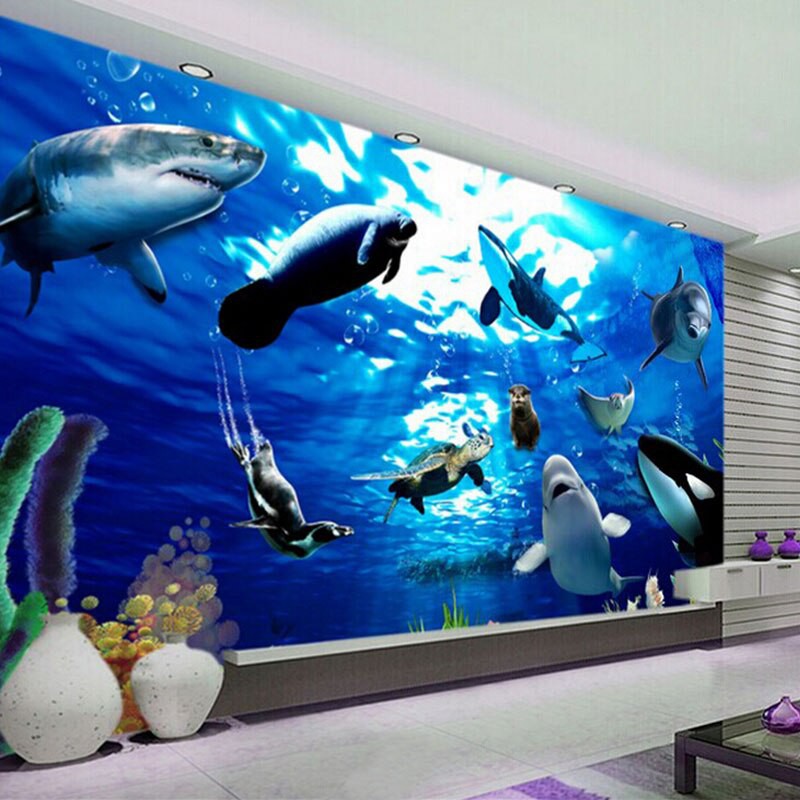 Kustom Ukuran 3d Stereoscopic Dasar Laut Hewan Laut Dolphin Besar Lukisan Dinding Kamar Tidur Shopee Indonesia