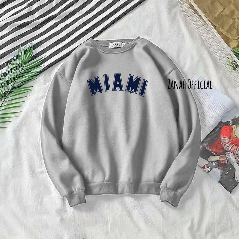 Sweatshirt Cewek Lettering Miami Terbaru Bahan Fleece Tebal