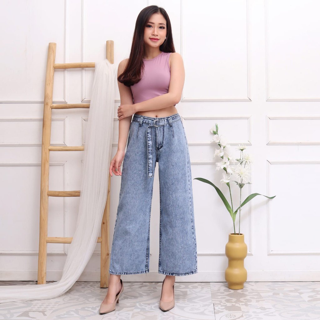 CELANA KULOT BELT JEANS//KULOT JEANS BELTO WANITA//HIGHWAIST KULOT LOOSE