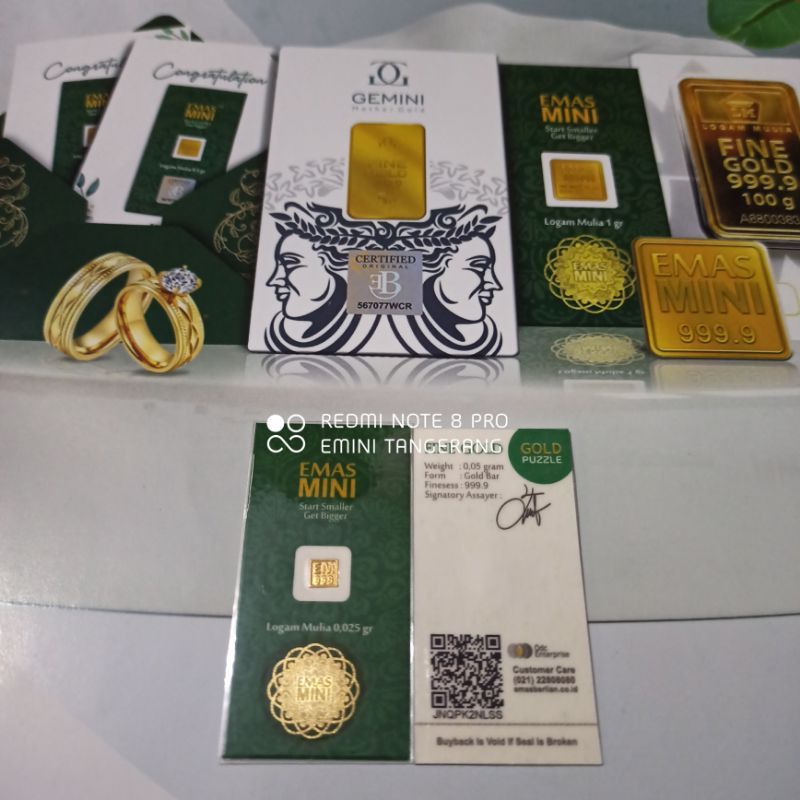Emas Mini 0.025gr /Emas batangan/Logam Mulia + Kwitansi Asli