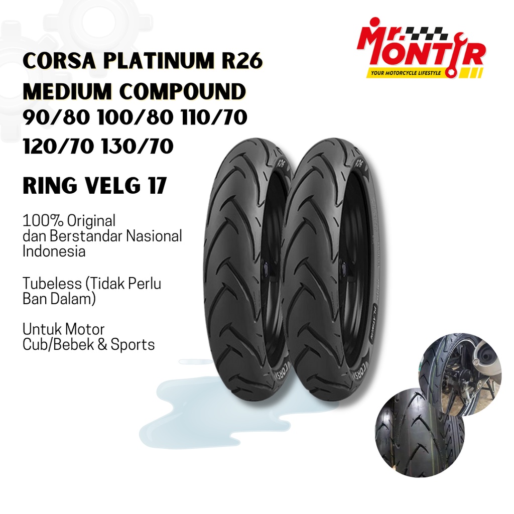 BAN MOTOR CUB & SPORTS CORSA PLATINUM R26 RING 17 MEDIUM COMPOUND SIZE 90/80, 100/80, 110/70, 120/70