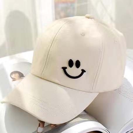 Topi Baseball Bordir Gaya Korea Pria Wanita Model Smile Senyum Distro-Cream