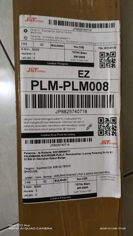 Jemuran Dinding Lipat 4 Baris.panjang Besi 50cm