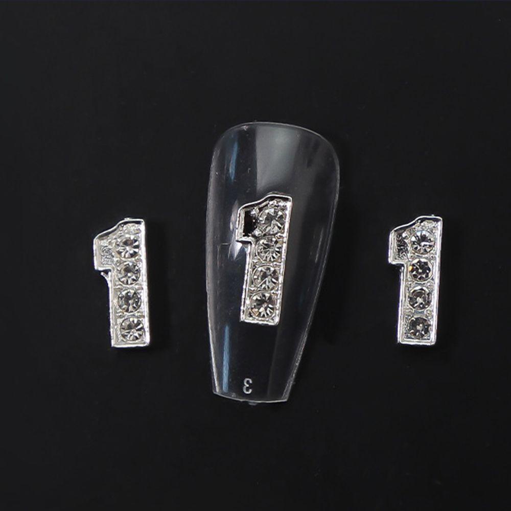 AUGUSTINA Agustina 0-9 Angka Pesona Kuku Fashion Shiny Glitter Warna Perak Perhiasan 3D Manicure Aksesoris
