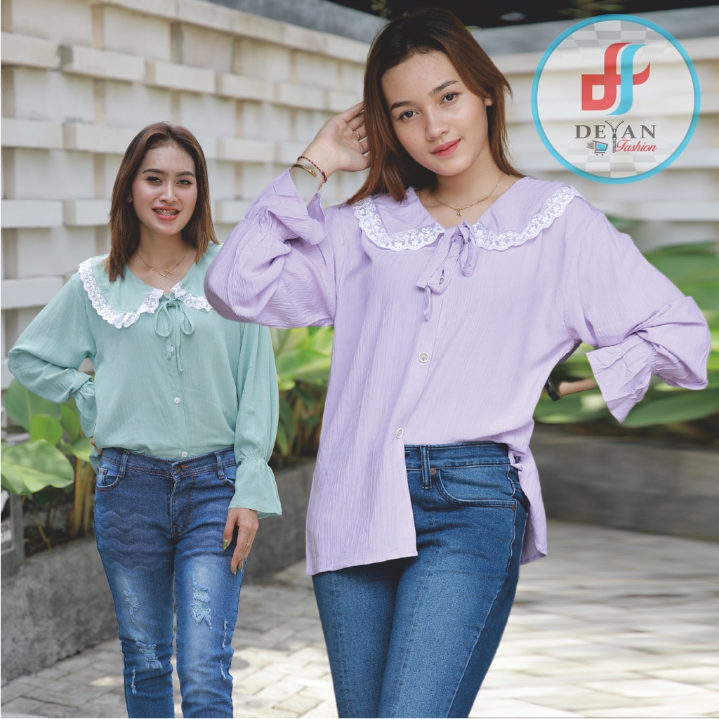 AYUMI BLOUSE CRINCLE KERAH KOMBINASI RENDA // BLOUSE WANITA // BLOUSE CRINCLE-3