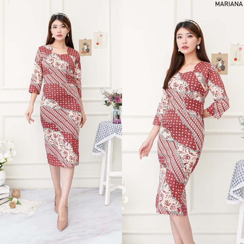 Evercloth Mariana Dress Wanita Batik Couple Modern Dress Batik Modern