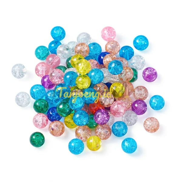 [ 50 Pcs ] Mote Es Retak Manik Manik Ice Bola Kaca Retak Acrylic Bead Crackle Bahan Craft