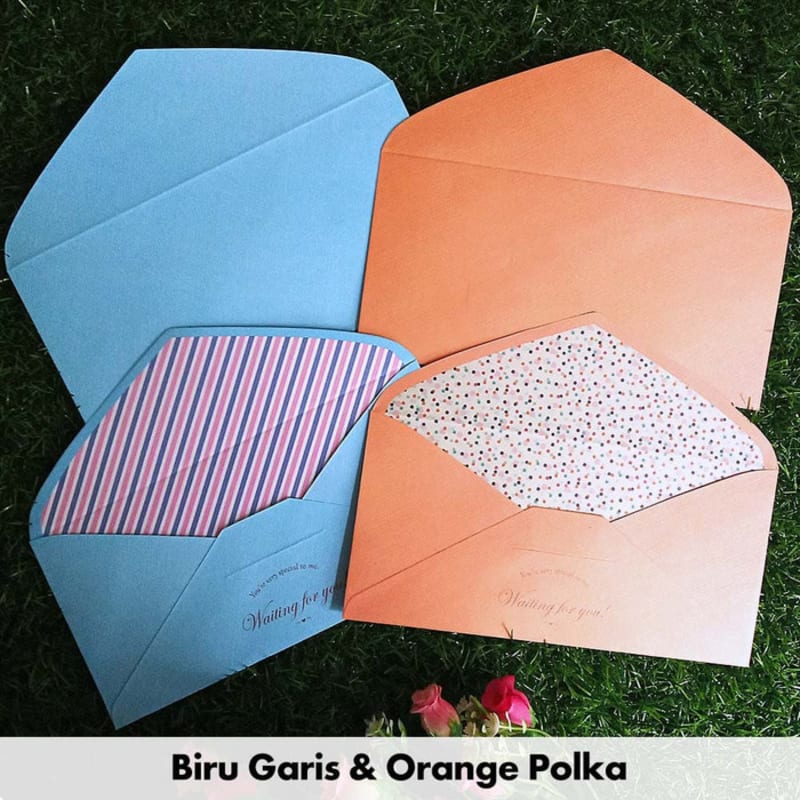 

Amplop Surat / Kartu Ucapan / Wedding - Biru Garis & Orange Polka