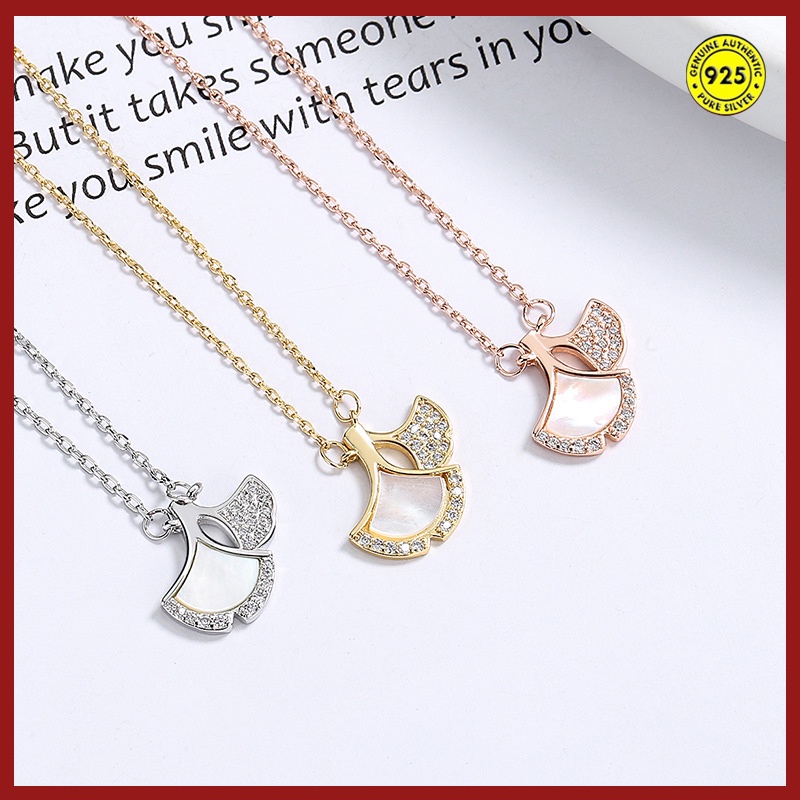 Kalung Rantai Klavikula S925 Silver Liontin Daun Ginkgo Tahan Air