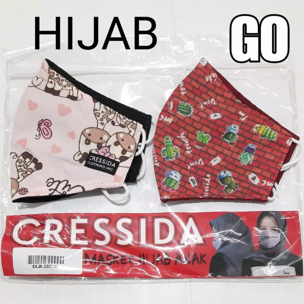 BB CRESSIDA MASKER ANAK Hijab &amp; NON Hijab ISI 2 Masker Anak Katun
