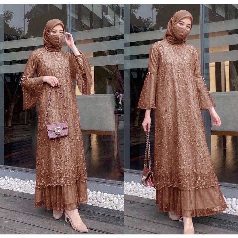 ( New Produk ) Gamis Pesta Cantila / Gamis Brokat Tile Mewah Remaja Terbaru / Gamis Maxi Full Brukat Tile Mutiara / Dress Kondangan / Bridesmaid / Baju Kondangan lebaran / Gamis Pesta