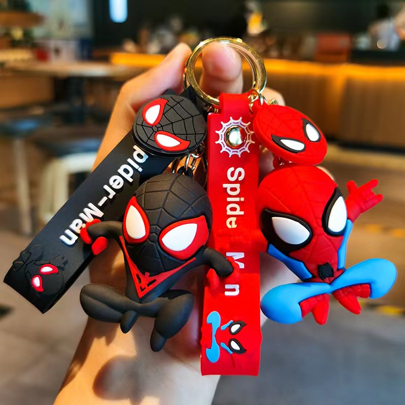 New Marvel Spiderman Anime Figure Keychain Kartun Boneka Keychain Mainan Mobil Liontin Super Heroes Aksesoris