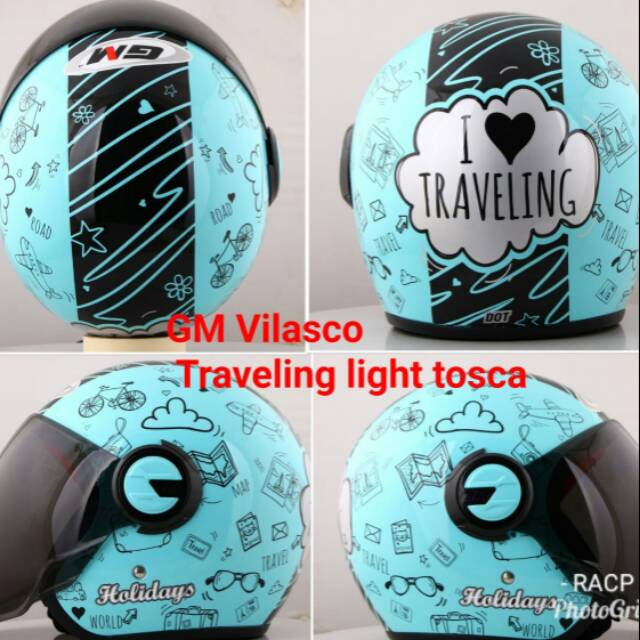 Helm retro bogo GM VILASCO biru tosca