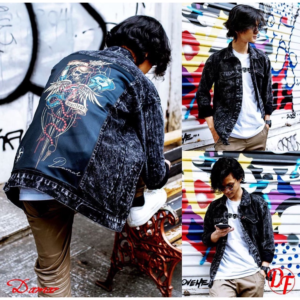 Jaket Jeans Sandwash Pria Motif The Skull | Jaket Pria | Jaket Sandwash | Jaket Jeans Pria