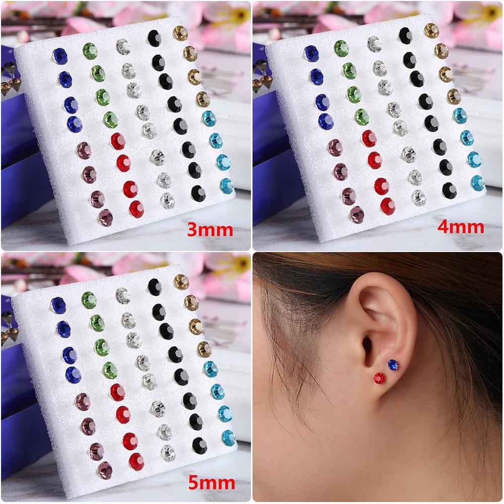 Solighter 20pasang/40pcs Ear studs Pin Earring Kristal Bening Kristal Warna-Warni