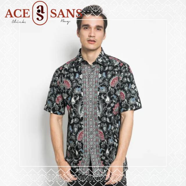 Alisan Kemeja Lengan Pendek Batik Kombinasi 10465 BTKKB10465 Biru SS | Kemeja | Alisan | Original