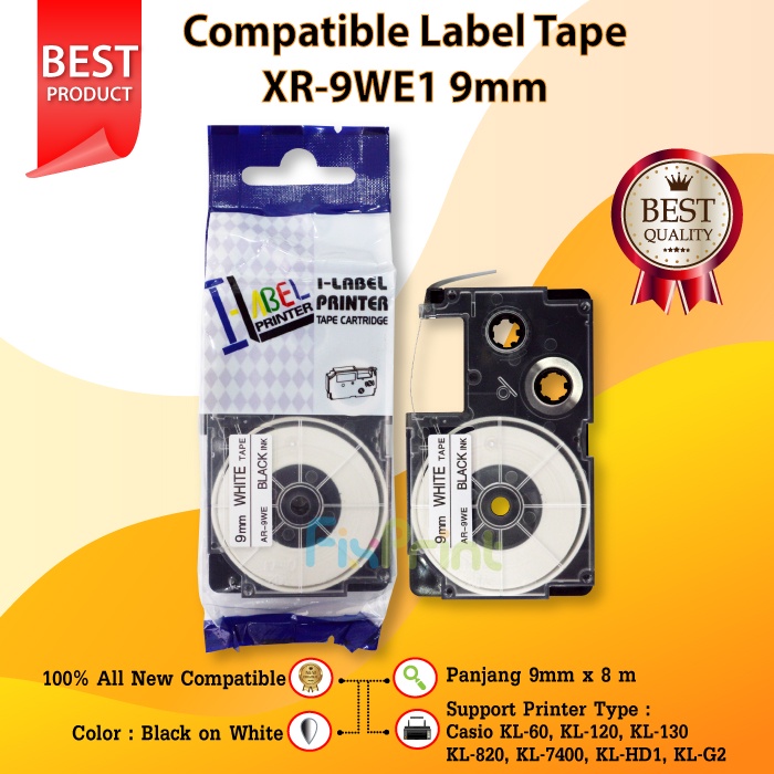 Label Tape Casette XR-9WE1 XR-9 Black on White 9mm Printer KL-60 KL120 Casio KL-60 KL-120 KL-130 KL-820 KL-7400 KL-HD1 KL-G2