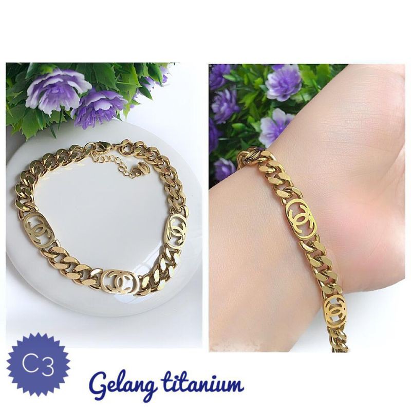 (NOV) TERMURAH Set Perhiasan TITANIUM Anti Karat Gelang Rantai Chanel Gold Modis Xuping Realpic