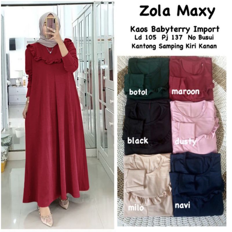 Zola Maxy - Gamis Babyterry Import LD105+ / Kantong Samping / R.26 - 277-6121