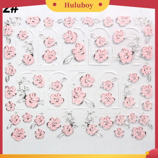 Huluboy Huluboy♡ Stiker Kuku 3D Motif Bunga Warna Pink Untuk Manicure