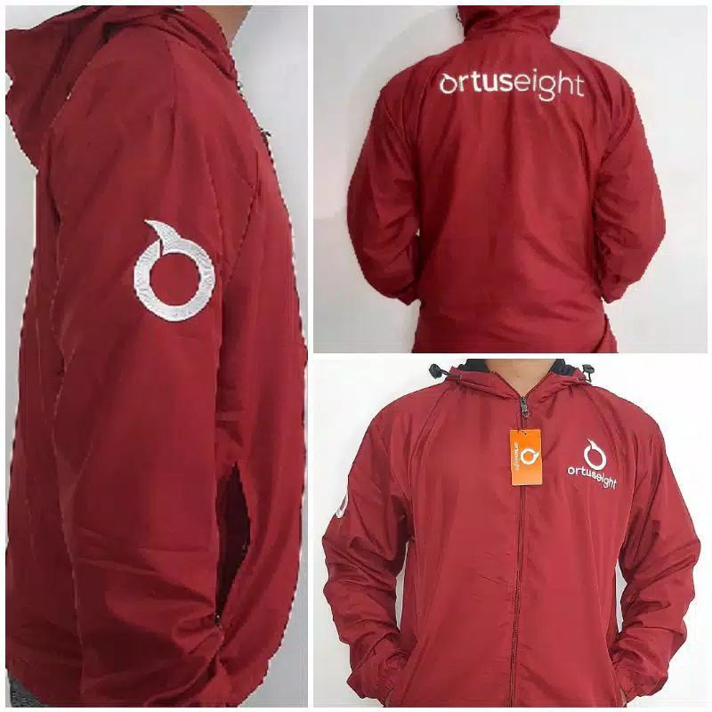 Jaket parasut ortuseight /jaket ortus sport running & casual premium pria/wanita100%-Merah list putih