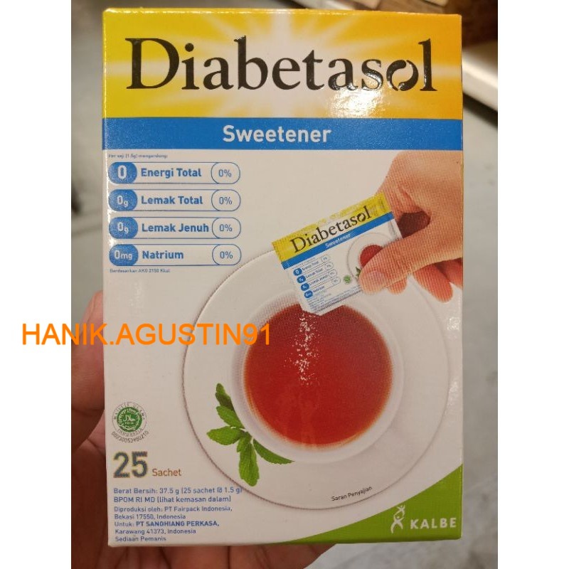 

Diabetasol Sweetener Zero Calorie 25 (sachet)x1gr / GULA DIABETASOL ISI 25PCS