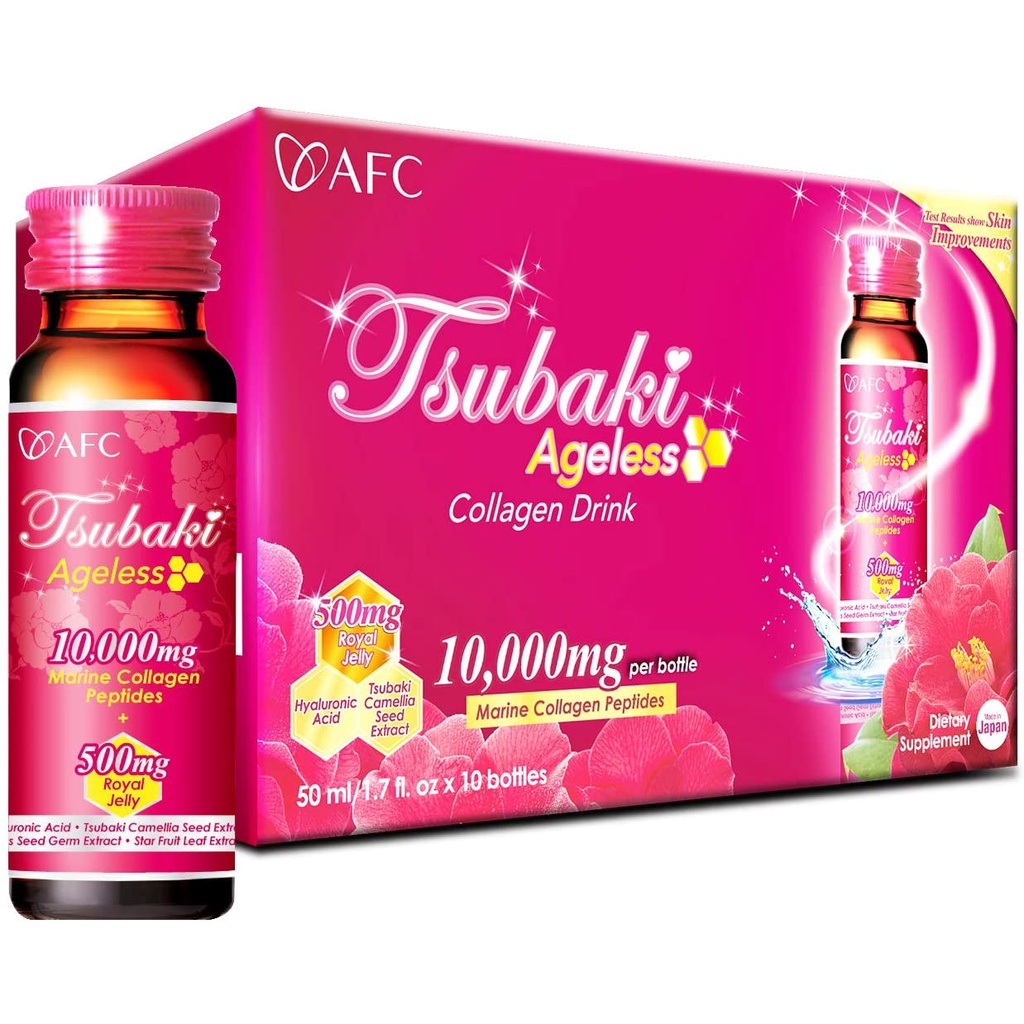 AFC Japan Tsubaki Ageless 10,000mg Marine Collagen Peptides, 50 ml x 10 Bottles