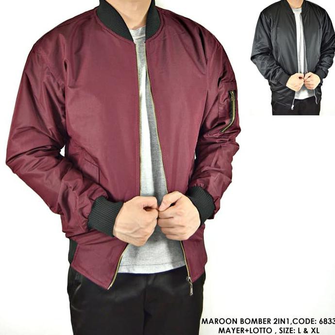 Bestseller>> Jaket Bomber Merah Marun Polos Cowok Pria - Maroon, L Terbaru