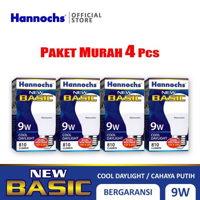 Hannochs - Lampu LED New Basic - 9 watt - Cahaya Putih (Paket 4 PCS)