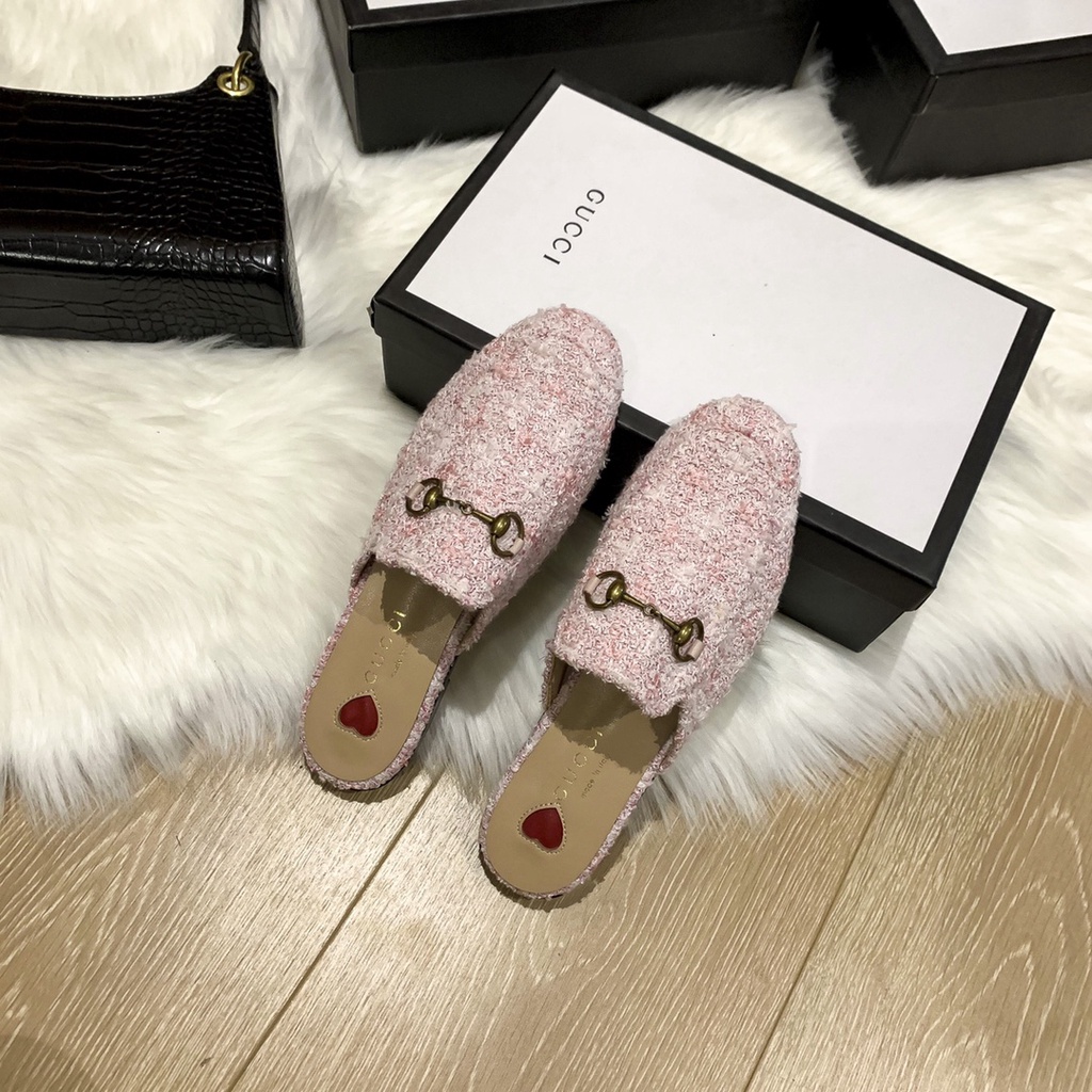 Original 2022 New (with box) Gucci classic half slippers ladies flat round toe trend French (with bo