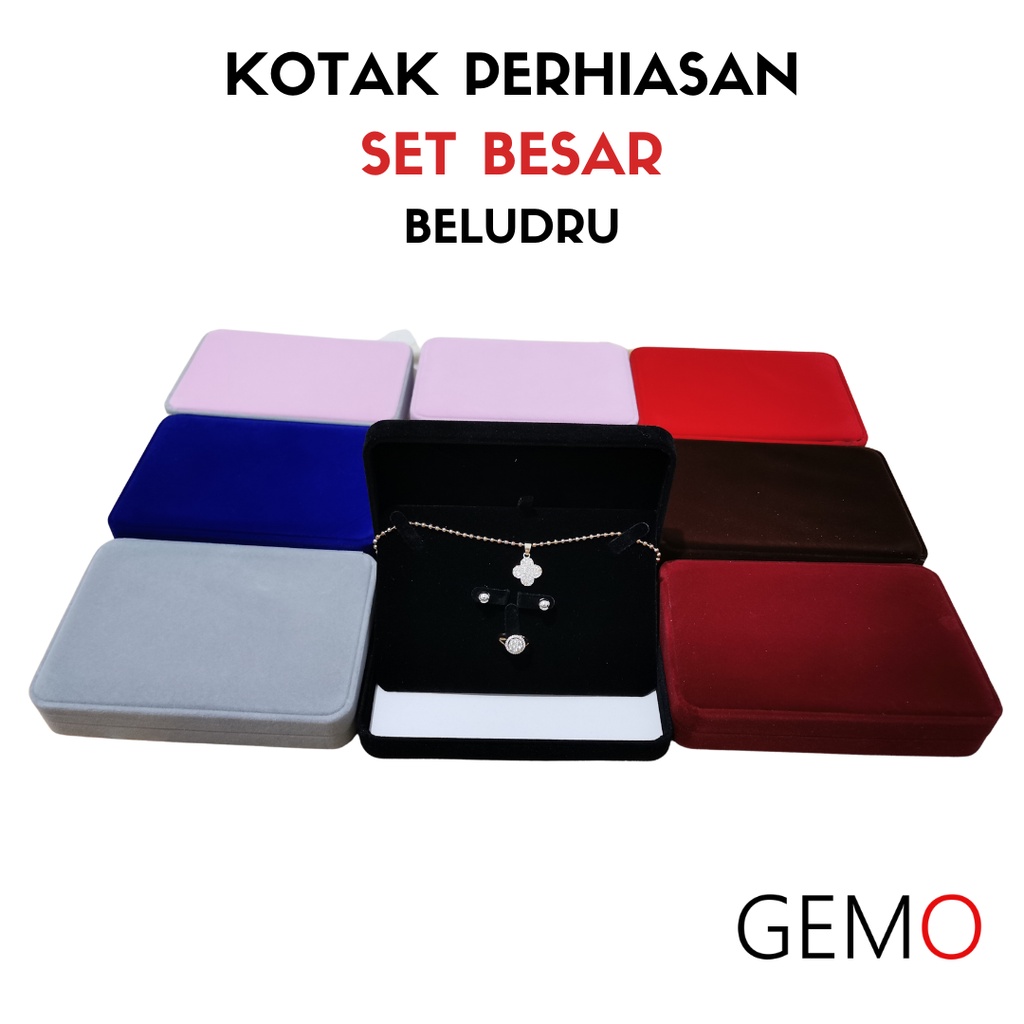 Kotak Set Besar Perhiasan Beludru / Jewelry Box Cincin, Anting, Kalung, Aneka Warna / Unik Lucu untuk Tempat Wadah Seserahan / Akad Pernikahan / Hantaran Tunangan Harga Paling Murah cocok untuk Aksesoris Emas Berlian/ Perak Permata