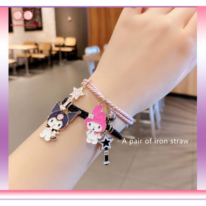 2 Pcs Sepasang Gelang Tali Karet Magnet Desain Astronot Kuromi Cinnamoroll Untuk Pria Dan Wanita Gelang Magnet/1 Pasang Gelang