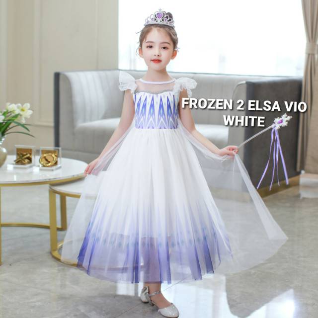 FROZEN 2 ELSA VIO WHITE / DRESS PRINCESS ANAK PEREMPUAN IMPORT / BAJU PESTA PUTIH