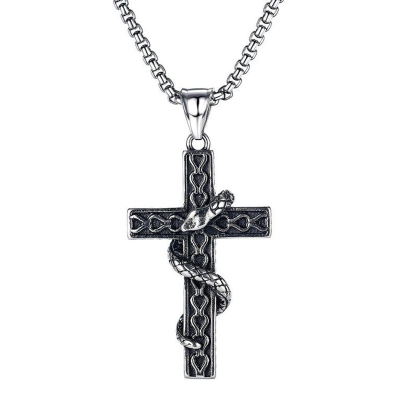 Punk Snake Cross Pendant Chain Necklace For Men Male Goth Jewelry Gift|Pendant Necklaces