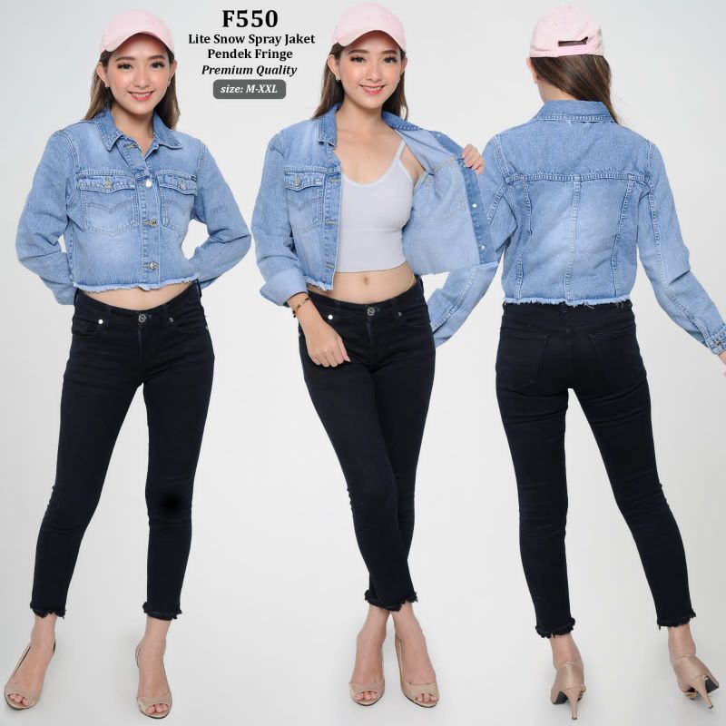 JAKET CEWEK MODEL CROP WARNA SNOW BLUE DENGAN MODEL RAWIS ALLSIZE