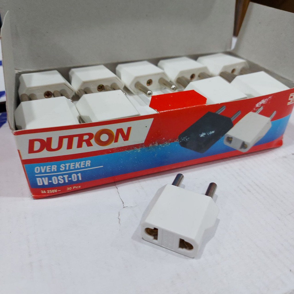 DUTRON Over Steker Lubang 2 / Sambungan Colokan Pipih - 1 Box / 30 Pcs