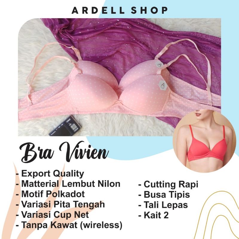Bra Wanita Tanpa Kawat Vivien Polkadot Peach - Busa Tipis, Nyaman Dipakai Harian 34B 36A 38A - CN