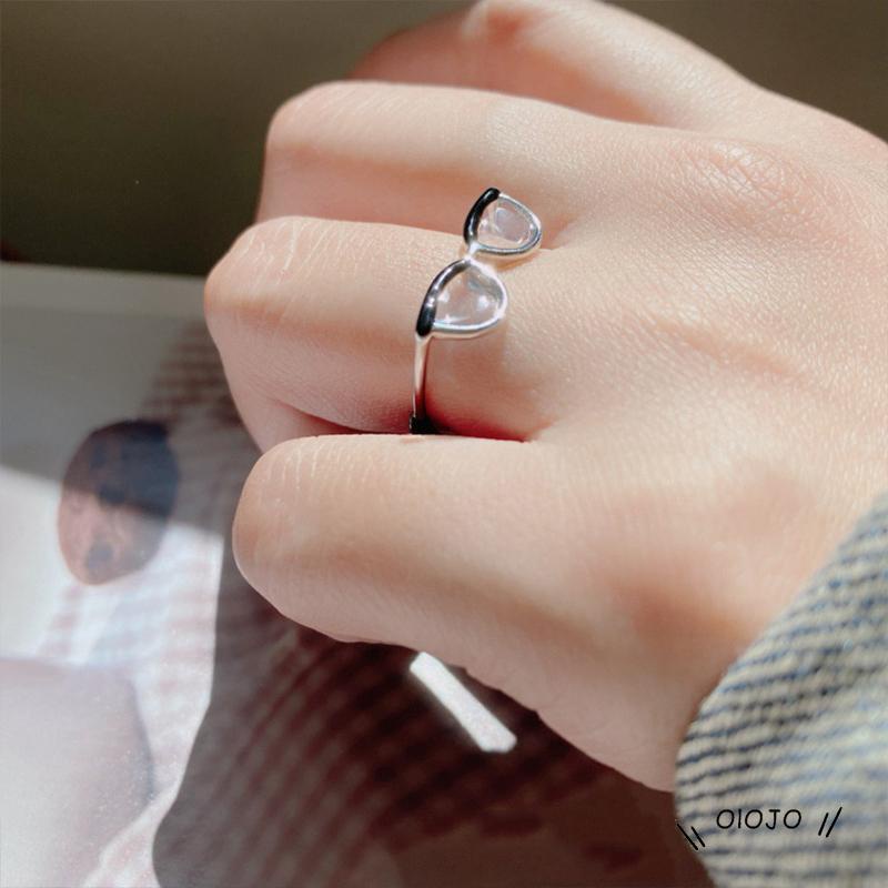 【COD】Cincin Kacamata Cincin Enamel Model Terbuka Adjustable Bentuk Kacamata Lucu Untuk Wanita ol2