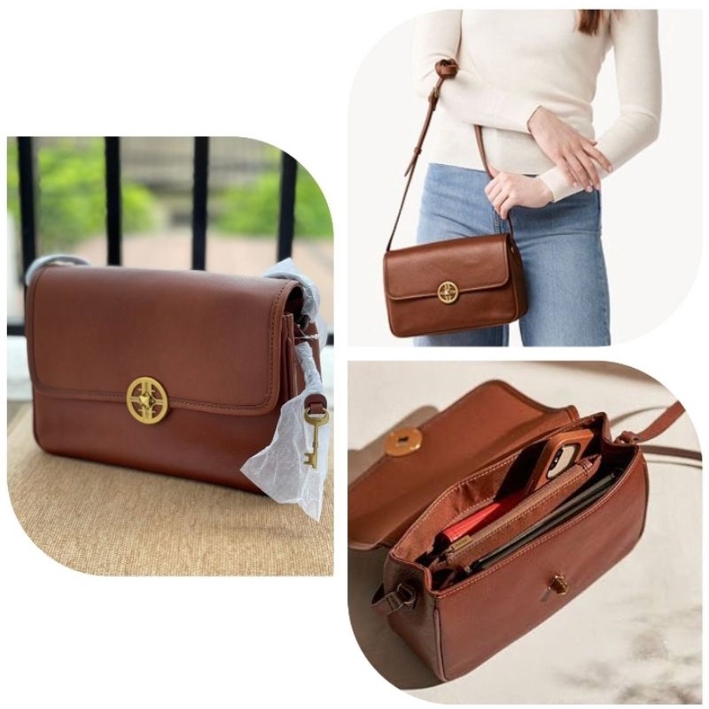 Jual Tas Fossil Jasmine Flap Crossbody Brown Bag Original New With Tag