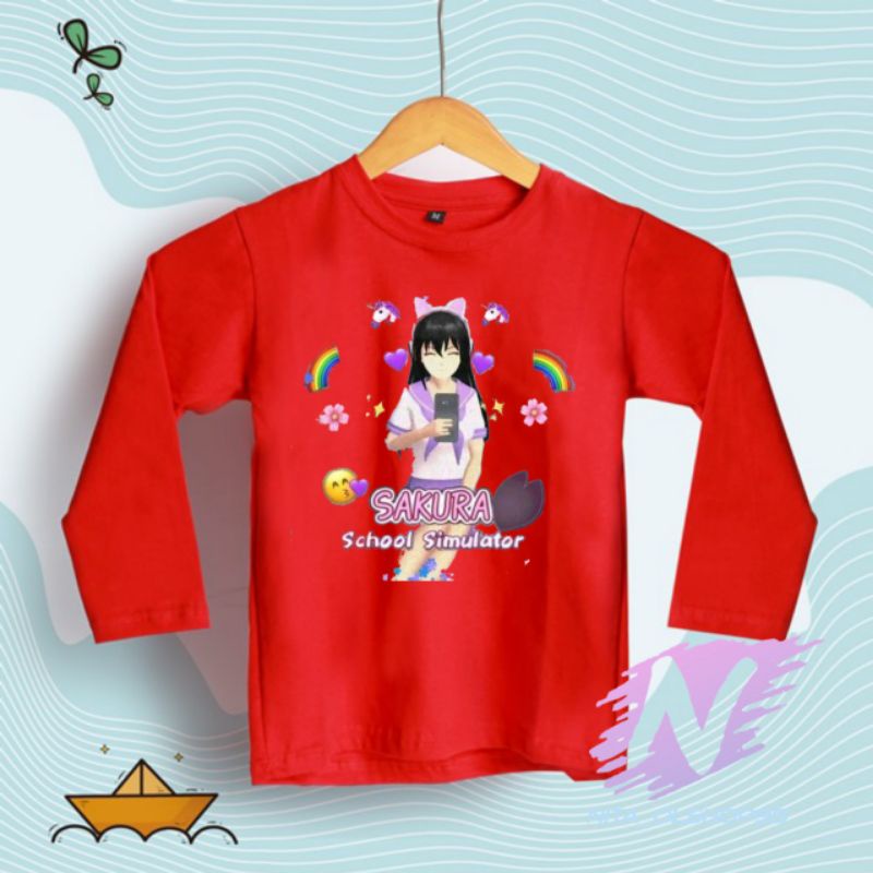 kaos anak lengan panjang sakura school simulator pelangi