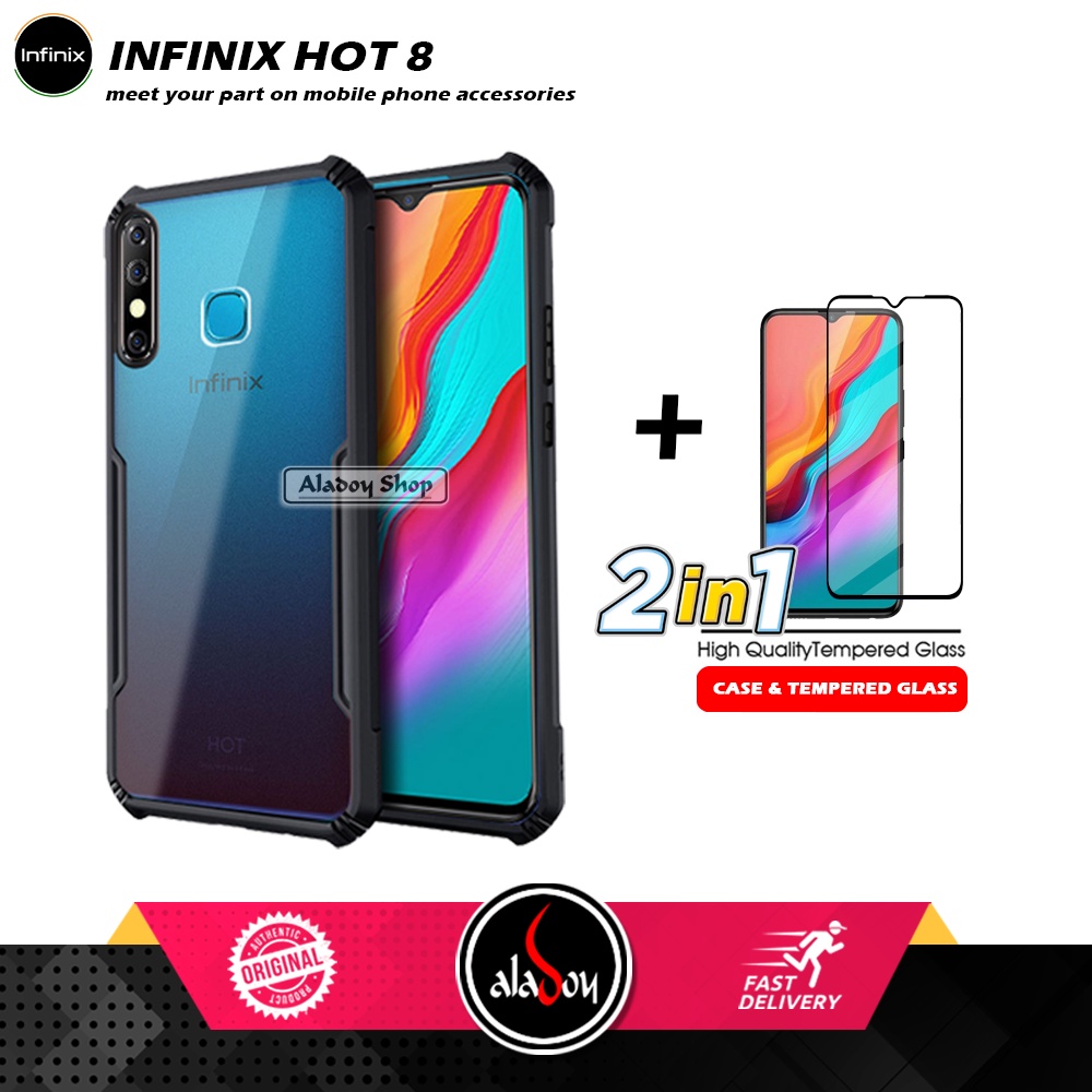 Case Infinix Hot 8 Armor Fusion Transparet Free Tempered Glass PAKET 2 IN 1 Casing dan Tempered Glass