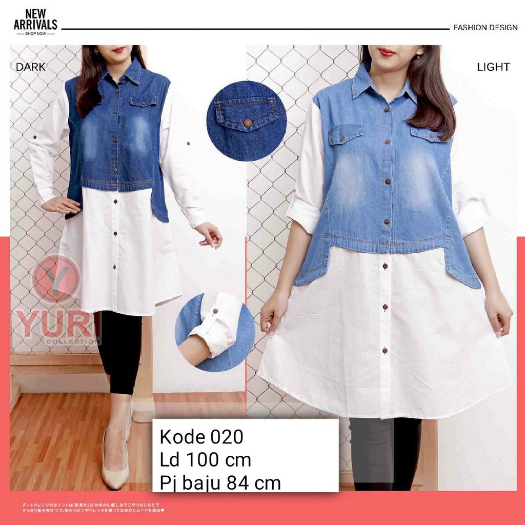 Tunik Jeans Wanita Kombinasi Katun Jeans