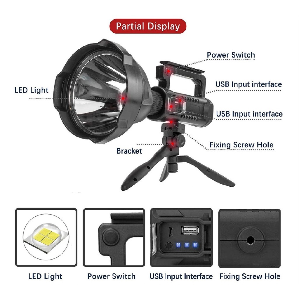 SMILING SHARK W591-P90 - Senter Outdoor Super Terang Hingga 1500M - Senter Terbaik Dari SMILING SHARK dengan Mini Tripod