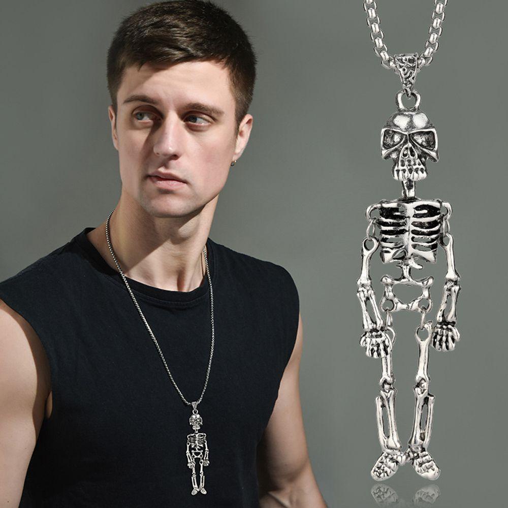 NEEDWAY Kalung Pria Perak Kreatif Punk Fashion Keren Tampan Bentuk Kerangka Manusia