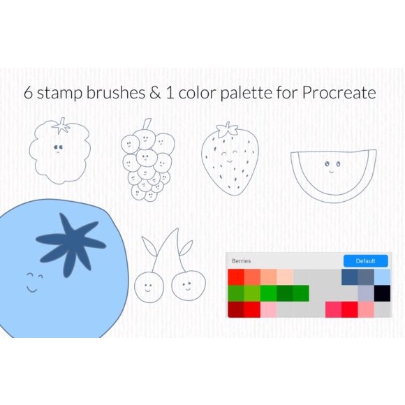 Procreate Brush - Cute Fruit &amp; Berries Procreate Stamps