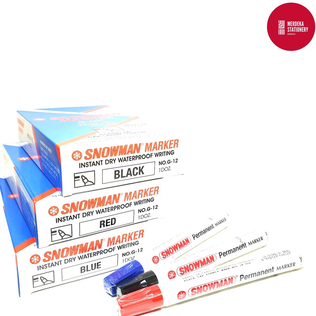 

(ISI 12)Spidol/Sepidol/Marker Permanen Snowman G12/G-12(HITAM/BIRU/MERAH)