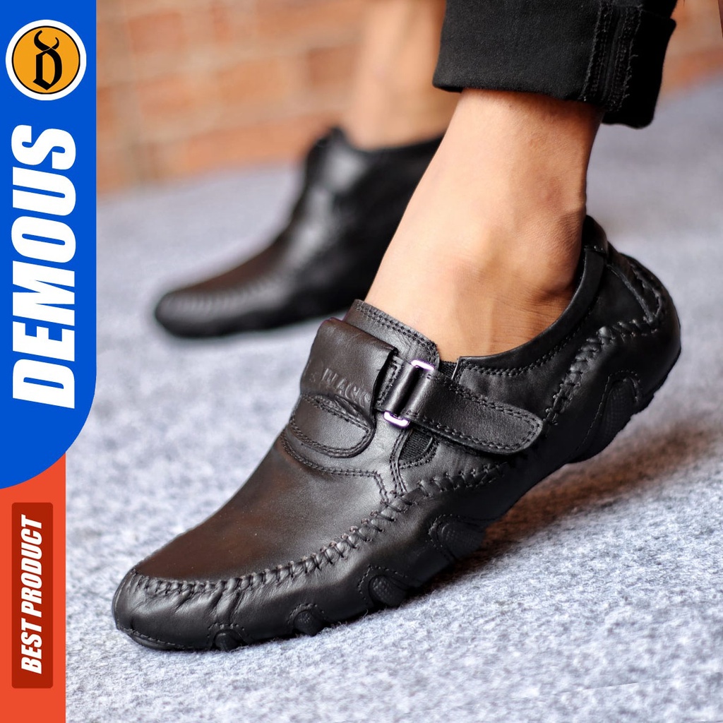 Sepatu Formal Pria Sepatu Casual Pria Kulit Asli Slop Sepatu Pantofel Kerja Kantor Kuliah Kondangan Sepatu Hitam Pria DEMOUS BUFFON